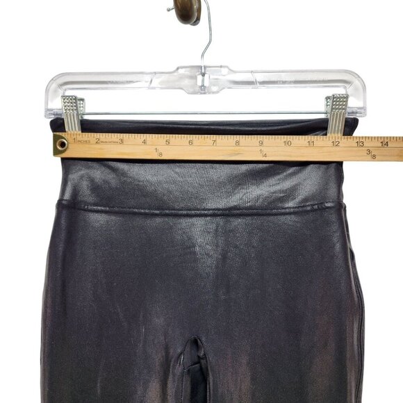 SPANX Black Faux Leather Leggings High Rise Shap Wear Sleek Compression Size M - Picture 4 of 11